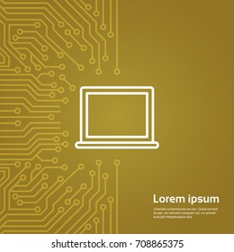 Notebook-Computer-Symbol auf PC-Chip-Moterboard-Hintergrund-Banner-Vektorgrafik