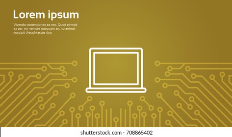 Laptop Computer Icon Over Computer Chip Moterboard Background Banner Vector Illustration