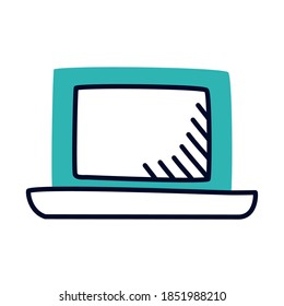 icono de equipo portátil sobre fondo blanco, estilo de medio color de media línea, ilustración vectorial