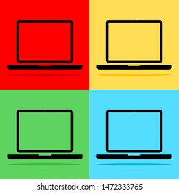 laptop computer icon set on different color bckground. vector illustration