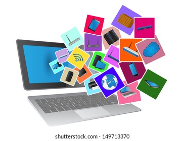 Laptop Computer with Computer Icon Set for Technology and Business Concept, Vector Illustration EPS 10.