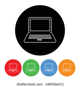 Laptop computer icon symbol in an outlined circle style with four color variations vector illustration design element