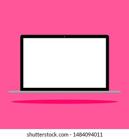 laptop computer icon with white blank screen isolated on pink background. vector illustration