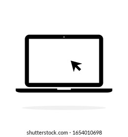 laptop computer icon with white screen and black arrow cursor on white background. vector ilustration