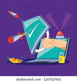 laptop computer with icons cyber security