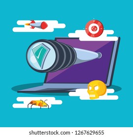 laptop computer with icons cyber security