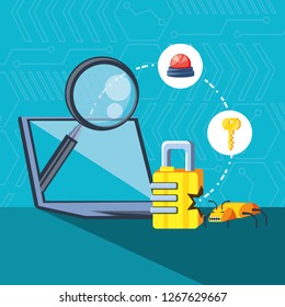 laptop computer with icons cyber security