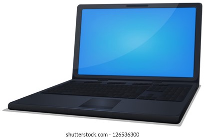Laptop Computer/ Illustration of a black laptop computer with blue screen for technology retail background