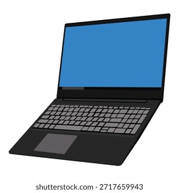 Ilustración de la computadora portátil con pantalla azul en blanco aislada