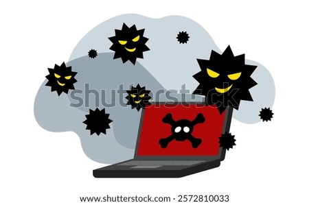 A laptop computer infected with a computer virus