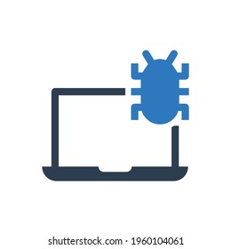 laptop computer infected virus icon malware and Bug sign symbol	