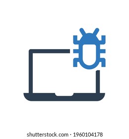 laptop computer infected virus icon malware and Bug sign symbol	