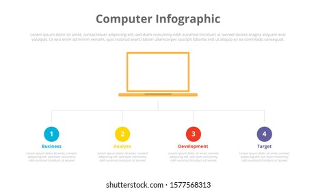 laptop or computer infographic with 4 four points of description for slide template presentation - vector
