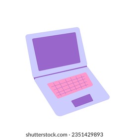 Laptop computer isolated in cartoon style. School and education cute sticker. Cute illustration in flat style.