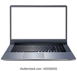 Laptop computer isolated, front view with empty screen.