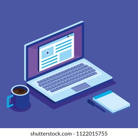 laptop computer and isometrics icons