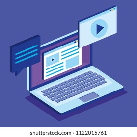 laptop computer and isometrics icons