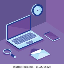 laptop computer and isometrics icons