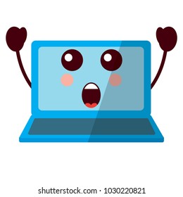 laptop computer kawaii character screen