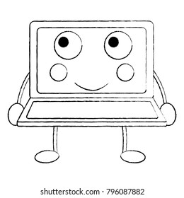 laptop computer kawaii character screen