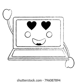 laptop computer kawaii character screen