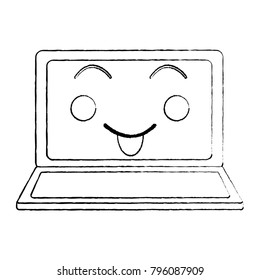 laptop computer kawaii character screen
