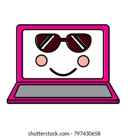 laptop computer kawaii character screen