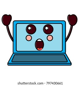 laptop computer kawaii character screen