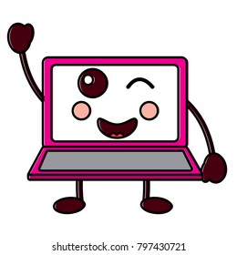 laptop computer kawaii character screen