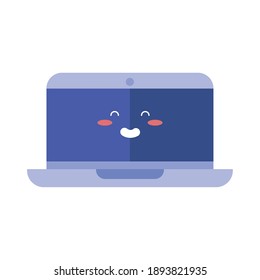 laptop computer kawaii comic character vector illustration design