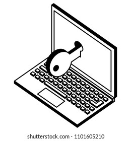 laptop computer with key isometric icon