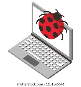 laptop computer with ladybug isometric icon
