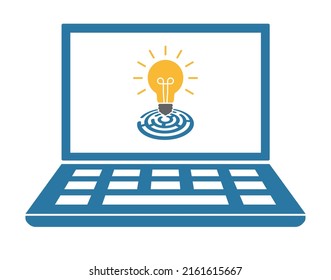 Laptop computer with lightbulb and maze labyrinth icon 3d