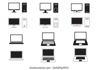 Laptop, computer, line icon, silhouette icon.