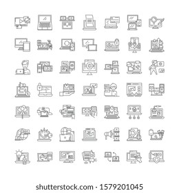 Laptop computer linear icons, signs, symbols vector line illustration set