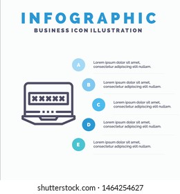 Laptop, Computer, Lock, Security Line icon with 5 steps presentation infographics Background. Vector Icon Template background