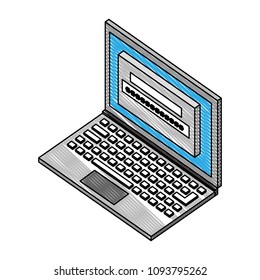 laptop computer with login password isometric icon