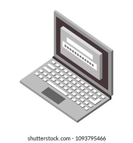 laptop computer with login password isometric icon