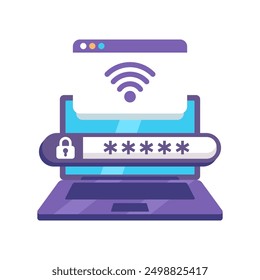 laptop computer login wifi signal password isolated