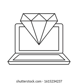 laptop computer with love diamond vector illustration design