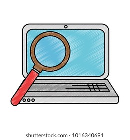 laptop computer with magnifying glass
