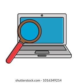 laptop computer with magnifying glass