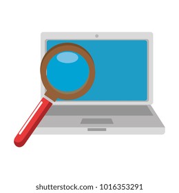 laptop computer with magnifying glass
