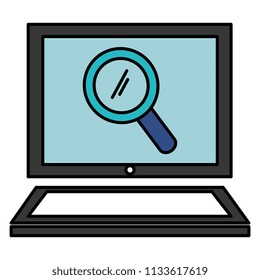 laptop computer with magnifying glass