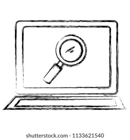 laptop computer with magnifying glass