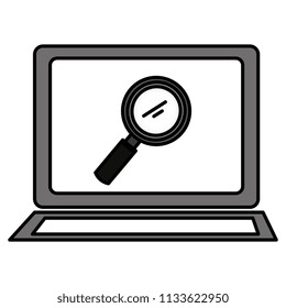 laptop computer with magnifying glass