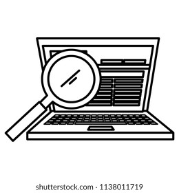 laptop computer with magnifying glass