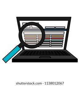 laptop computer with magnifying glass
