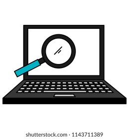 laptop computer with magnifying glass