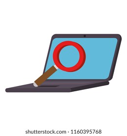 laptop computer with magnifying glass